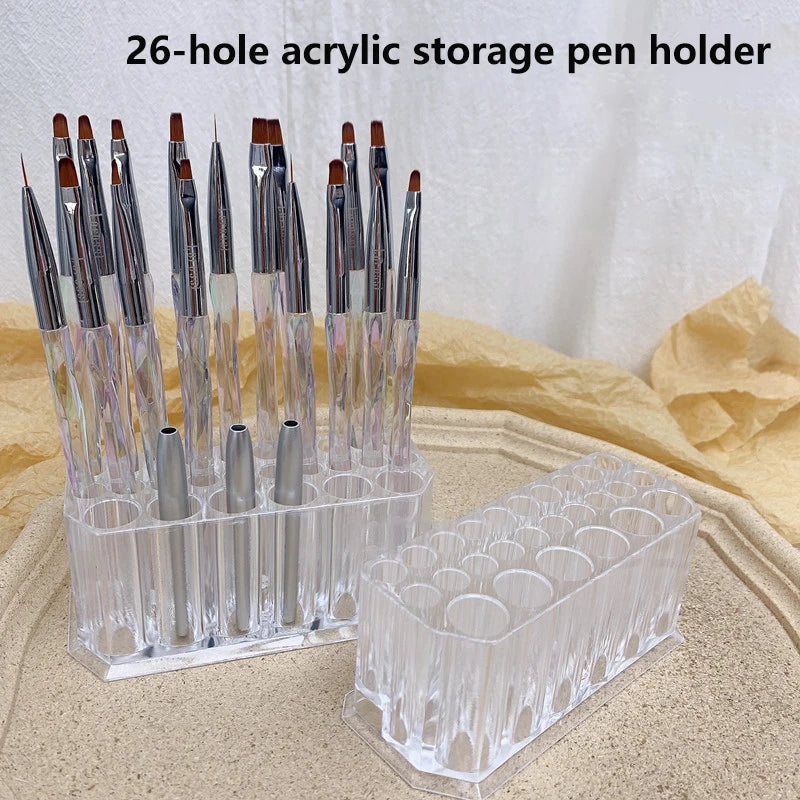 Beauty Container Tool Kit Display Shelf Holder 26 Holes Nail Brushes Storage Box Holder Organizer Makeup Brushes Pens