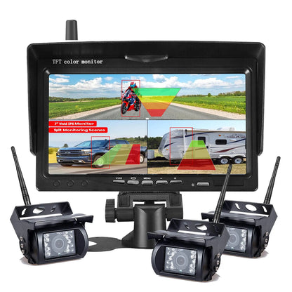 AI Human Vehicle Detection BSD 7" 1080P Digital Wireless Backup Camera Monitor Night Vision 12V-24V for Truck RV Trailer Bus