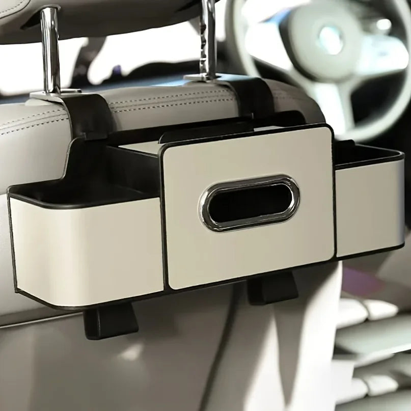 Car Seat Organizer with ABS Box &amp; Tissue Holder. Double Storage for Snacks/Drinks. Easy Install, Durable Resin for All Cars.