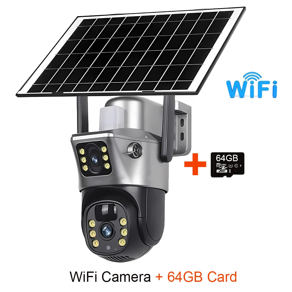 4G / WiFi Solar Camera Dual Lenses Outdoor 8MP 4K Low Power Battery IP Camera PIR Night Vision V380 Pro CCTV Security Protection