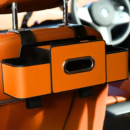 Car Seat Organizer with ABS Box &amp; Tissue Holder. Double Storage for Snacks/Drinks. Easy Install, Durable Resin for All Cars.