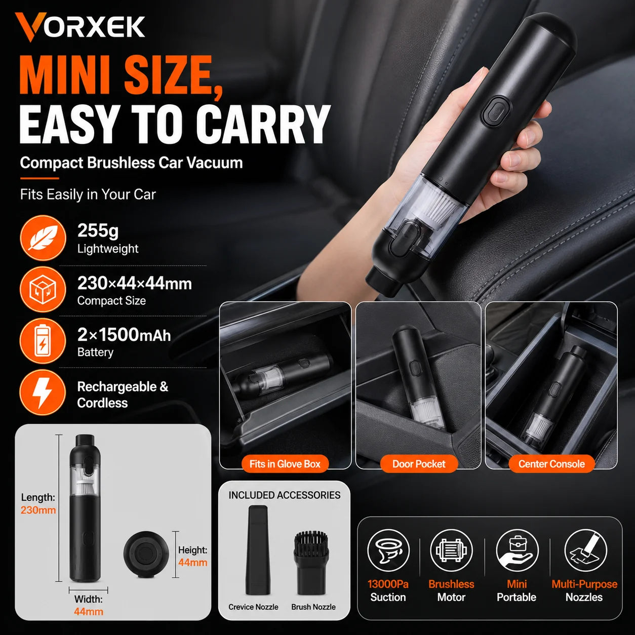 VORXEK Cordless Car Vacuum Cleaner 13000Pa Handheld Vacuum and Air Blower for Car SUV and Truck